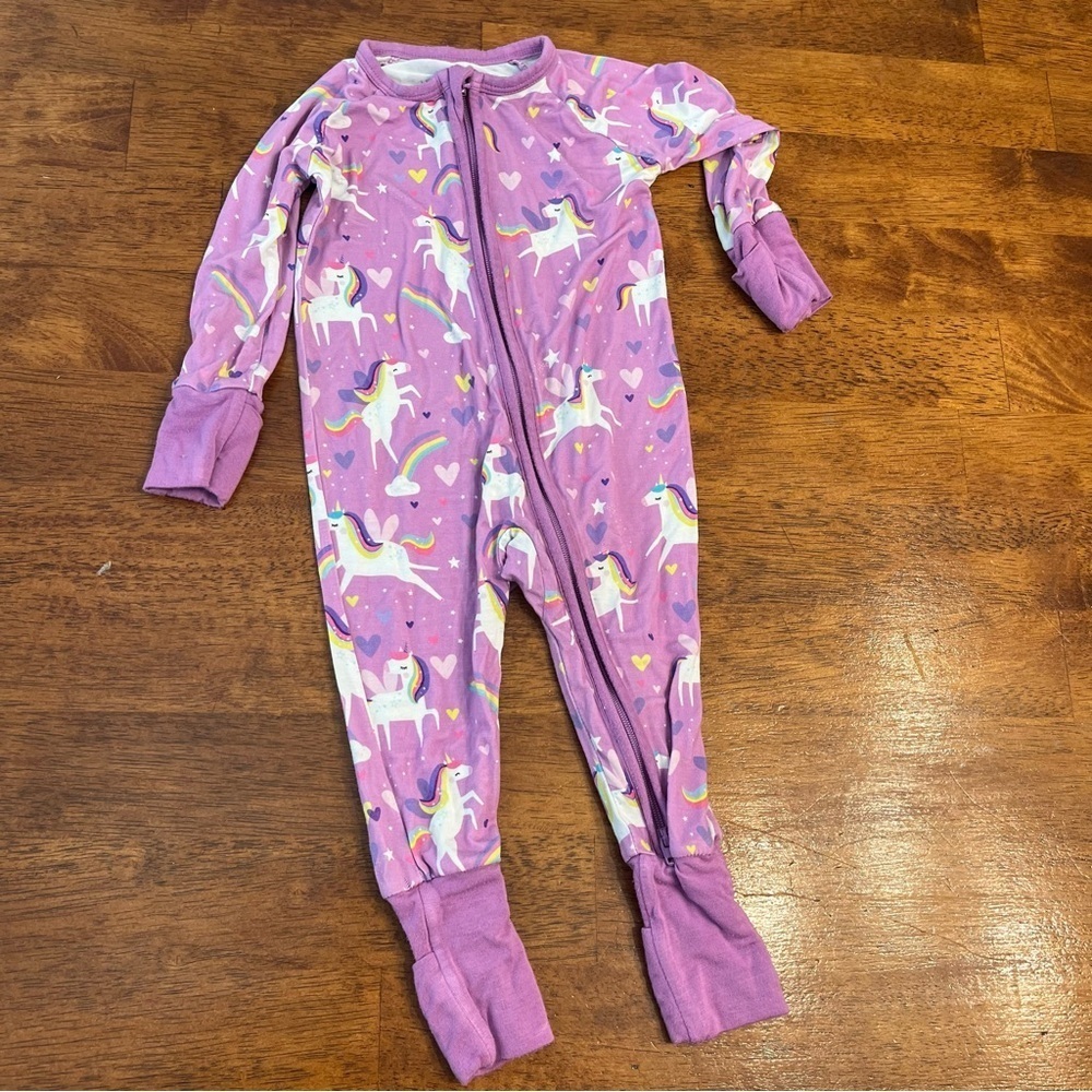 Little Sleepies Purple Unicorn Kids One Piece zippy size 3-6 months bamboo